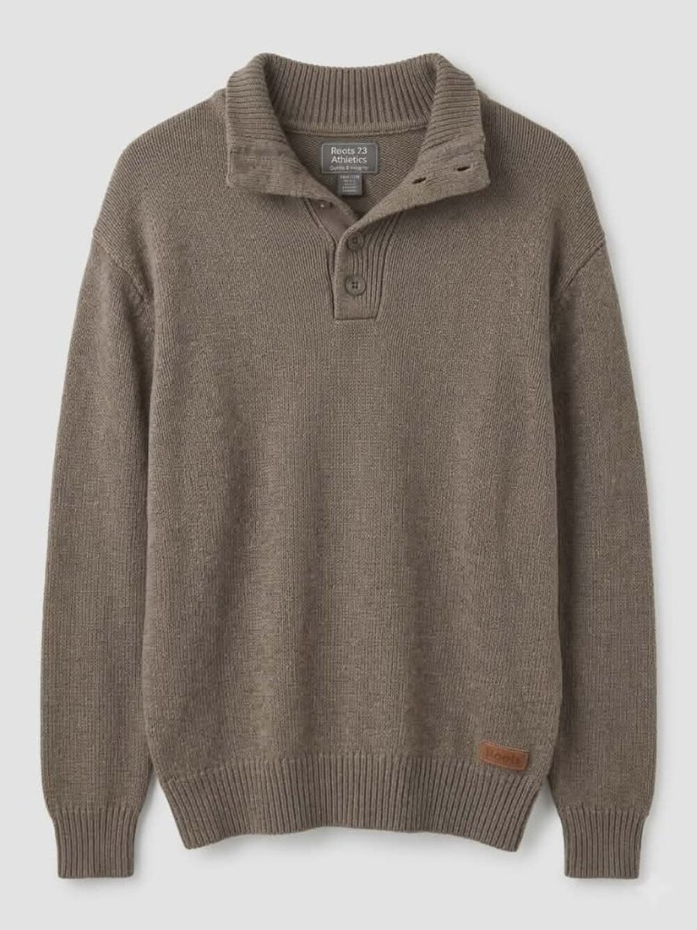 Roots 73 Brown Button Neck Knit Sweater Men's 2XL 100% Cotton